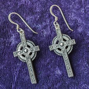 925 Sterling Silver Celtic Cross Traditional Drop Earrings